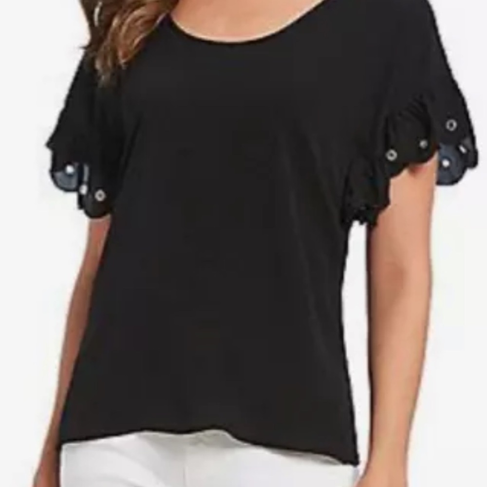 Michael Kors Black Scallop Grommet Top